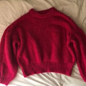 Hot Pink Woven Polyester Baggy Sweater